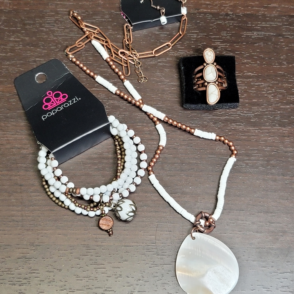 Vintage Paparazzi Set, Copper and White Shell
